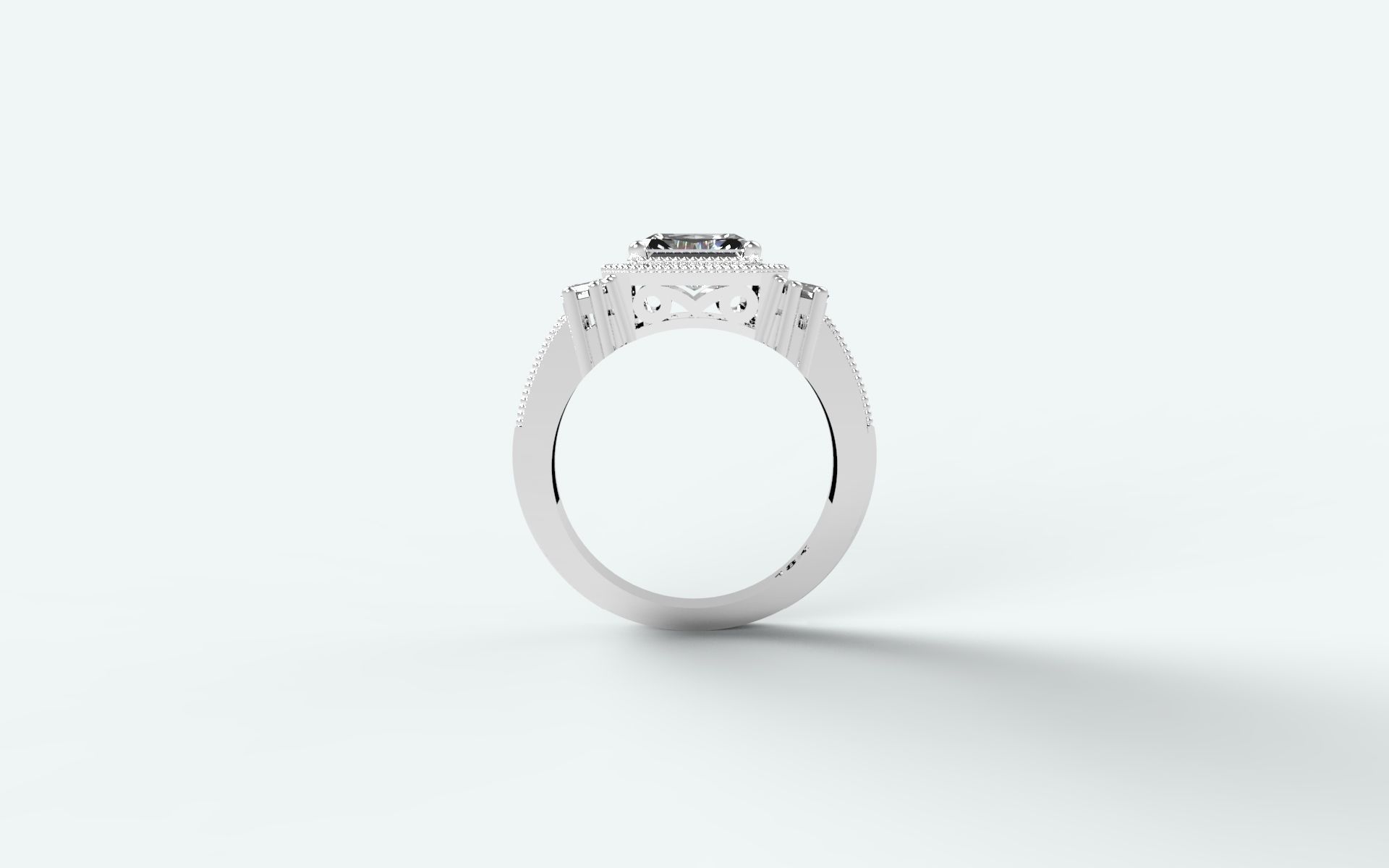 Emerald cut and milgrain solitaire 3D print model_2