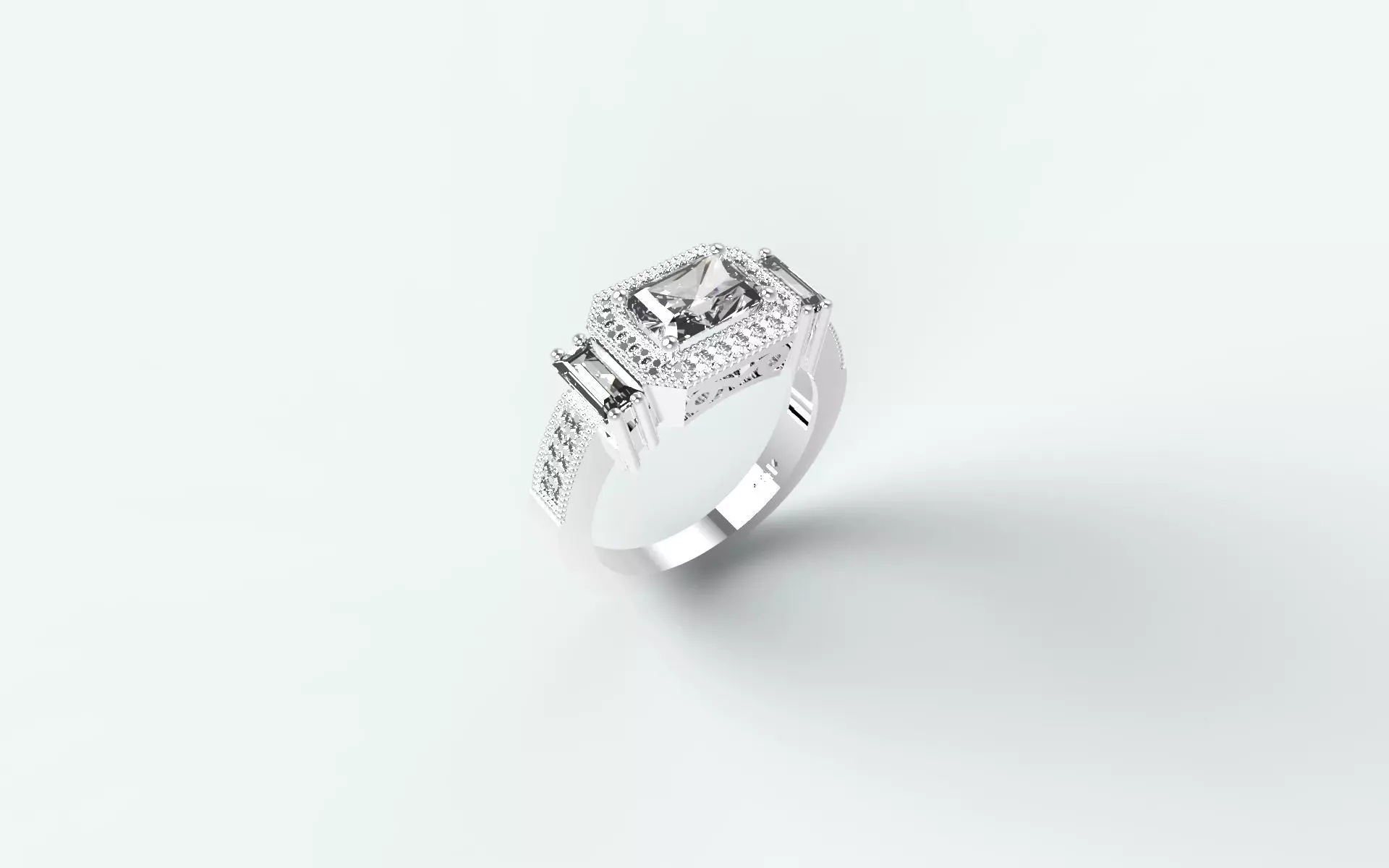 Emerald cut and milgrain solitaire 3D print model_0