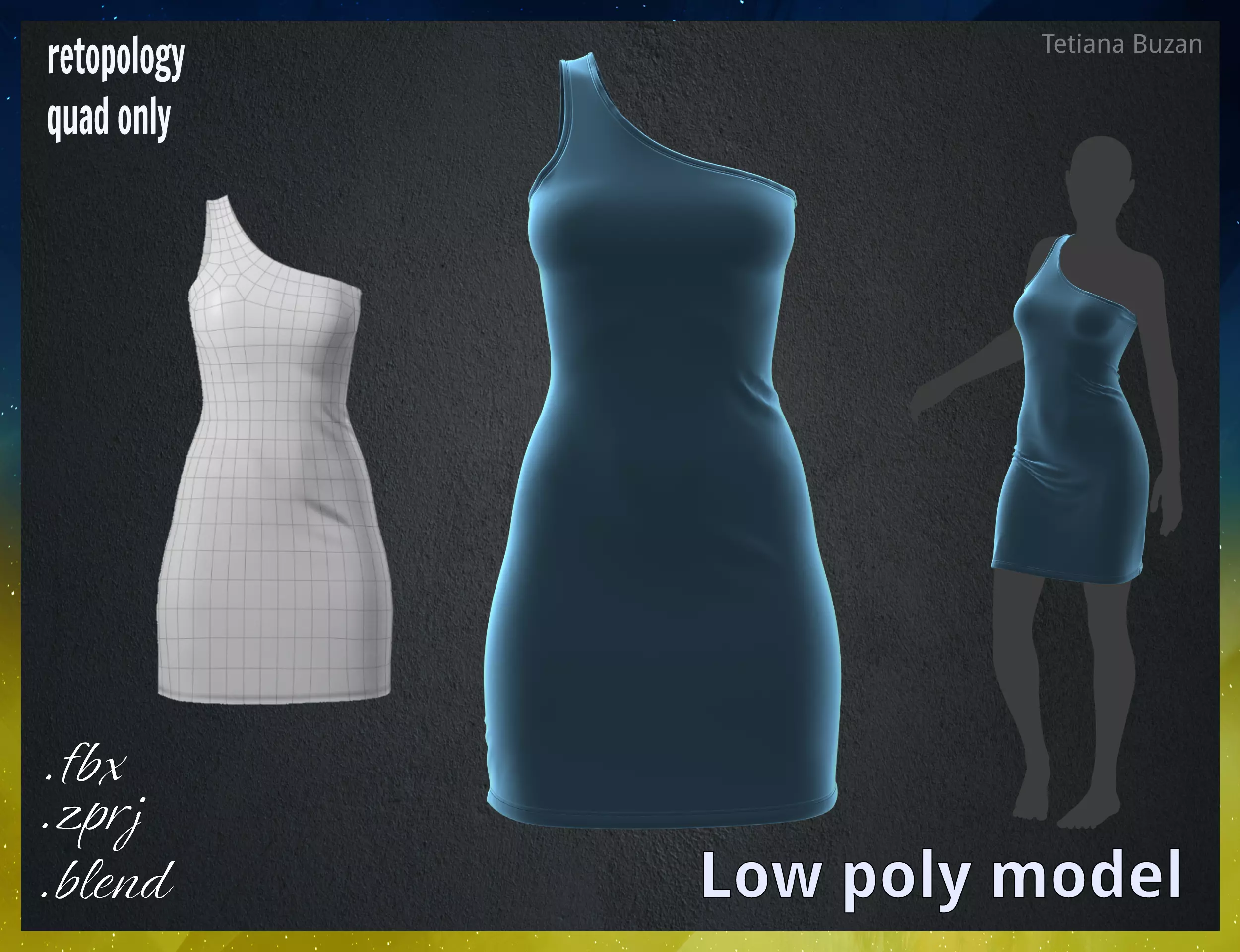 Low poly Velvet dress Low-poly 3D model_0