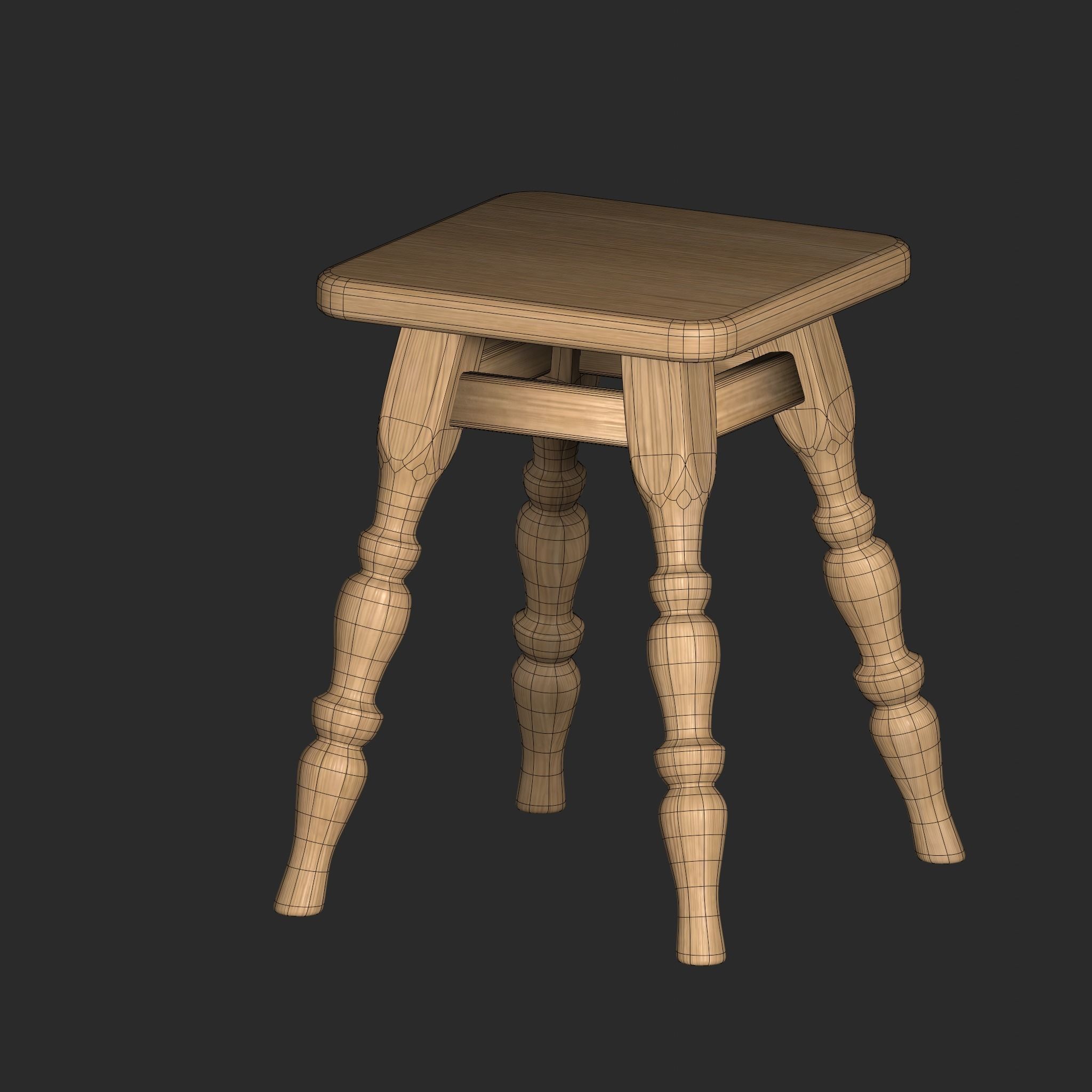 3d model of a wooden stool 3D model_5