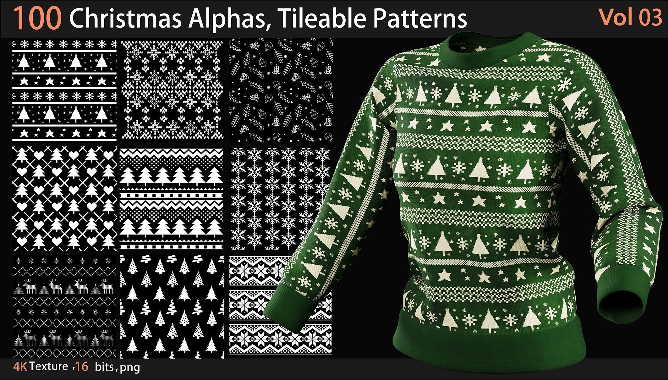 100 Christmas Alphas Tileable Patterns Texture_1