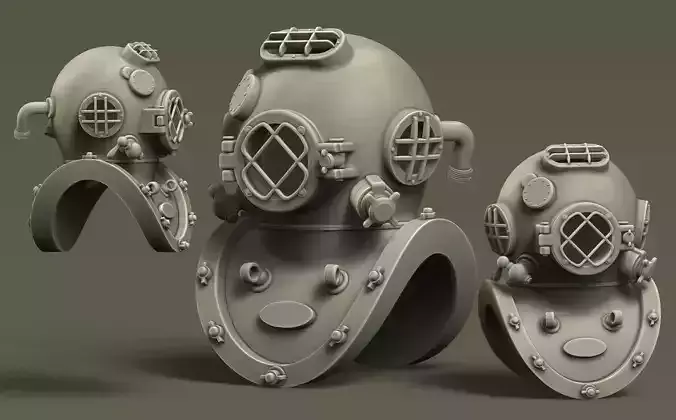 diversuit three diving helmets 3D print model