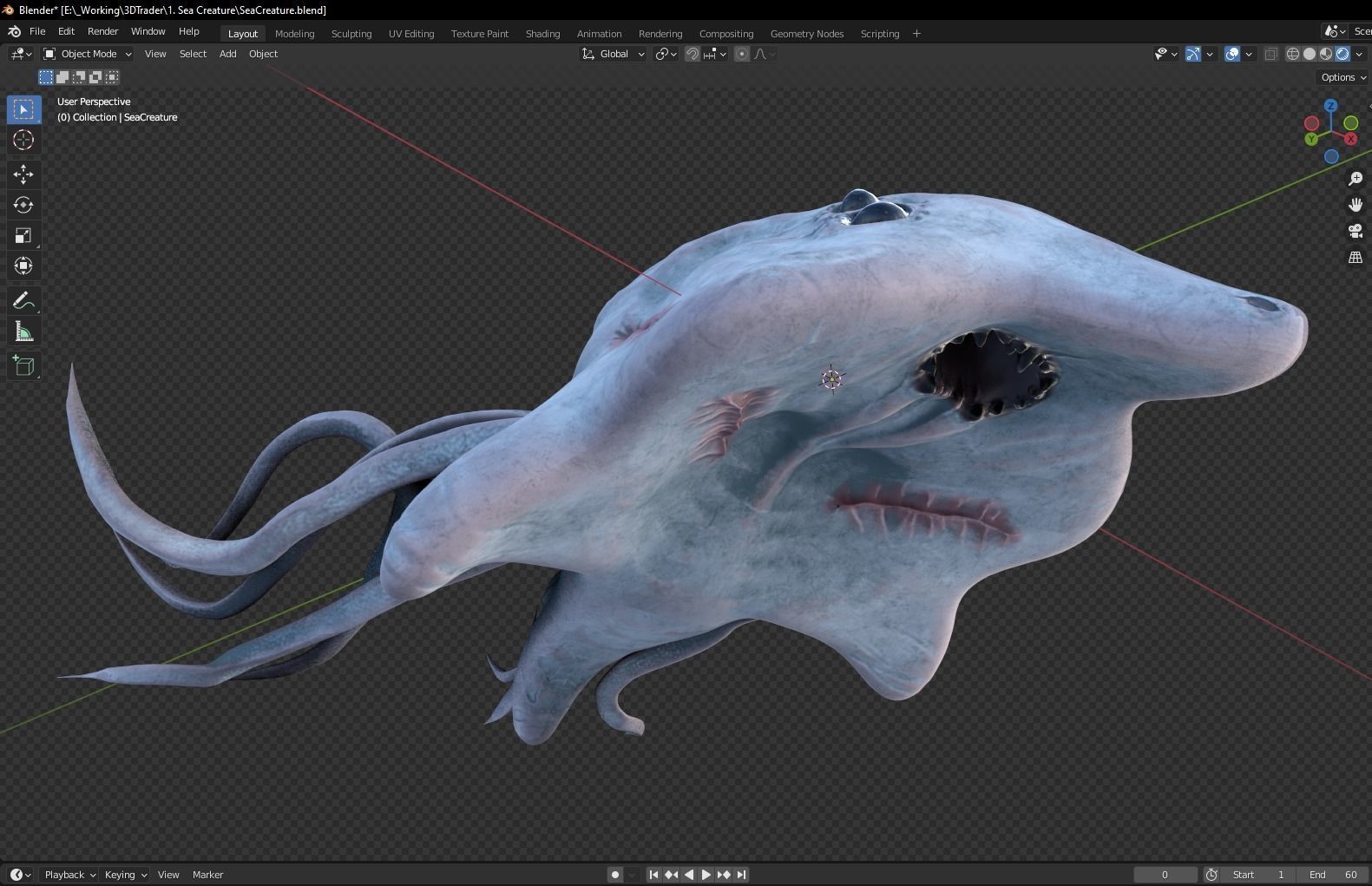 Ancient Deep Sea Creature Low-poly 3D model_18
