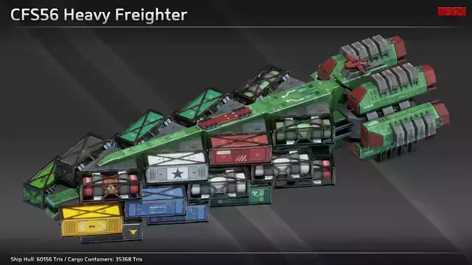 Spaceship CFS56 Heavy Freighter Low-poly 3D model