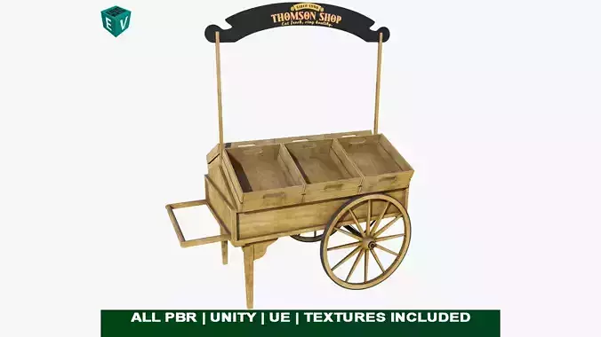 Wooden Wagon Cart07 All PBR Textures Included Low-poly 3D model