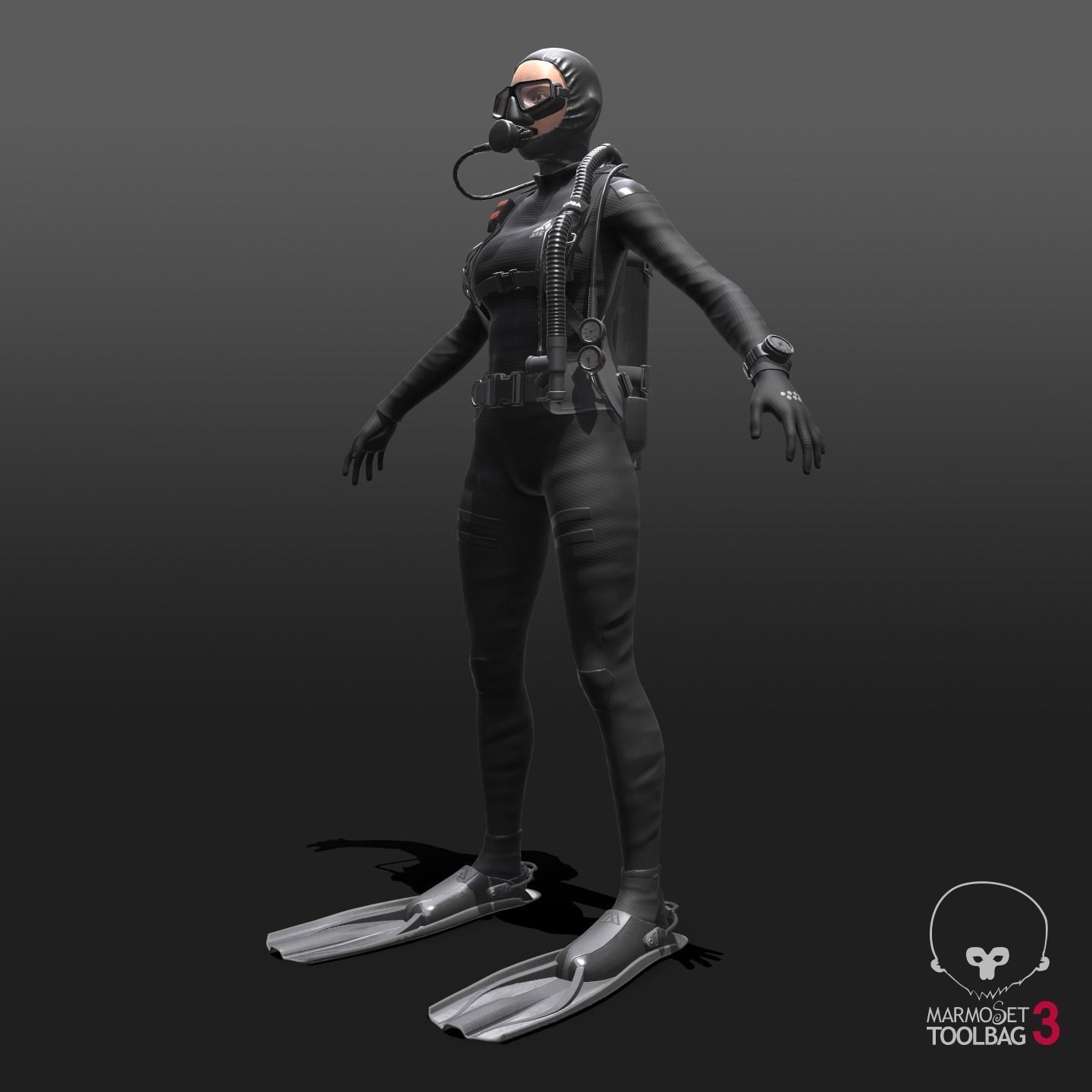 Scuba Diver Female - Diving Suit Low-poly 3D model_14