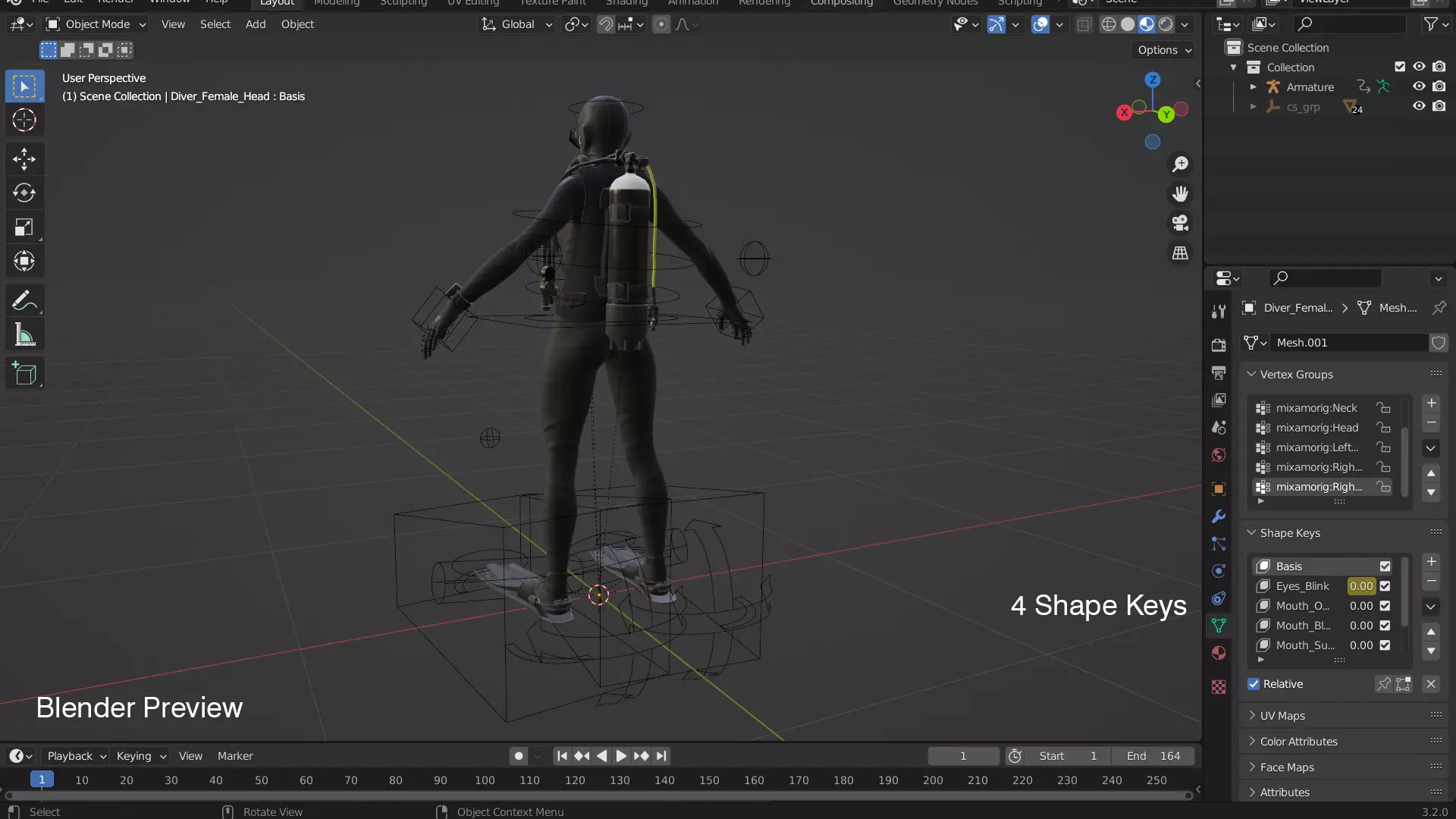 Scuba Diver Female - Diving Suit Low-poly 3D model_22