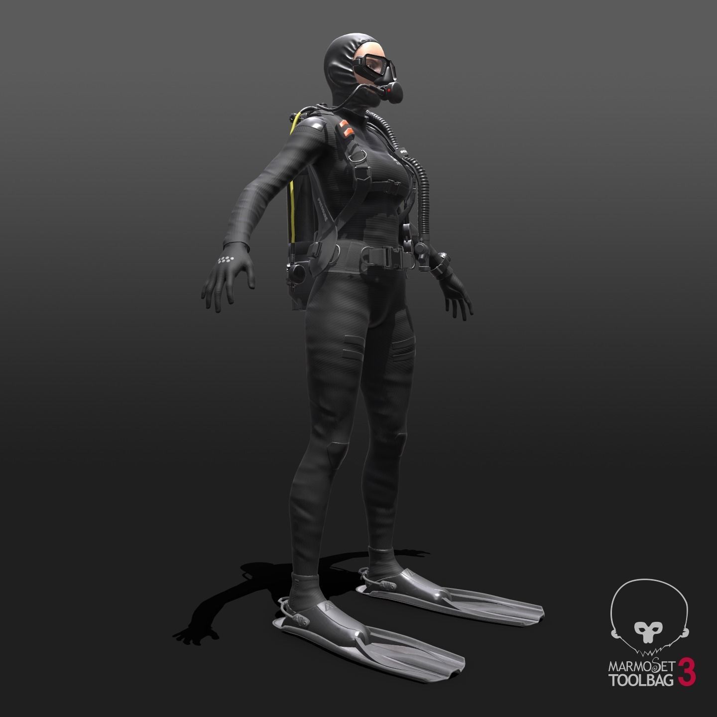 Scuba Diver Female - Diving Suit Low-poly 3D model_9