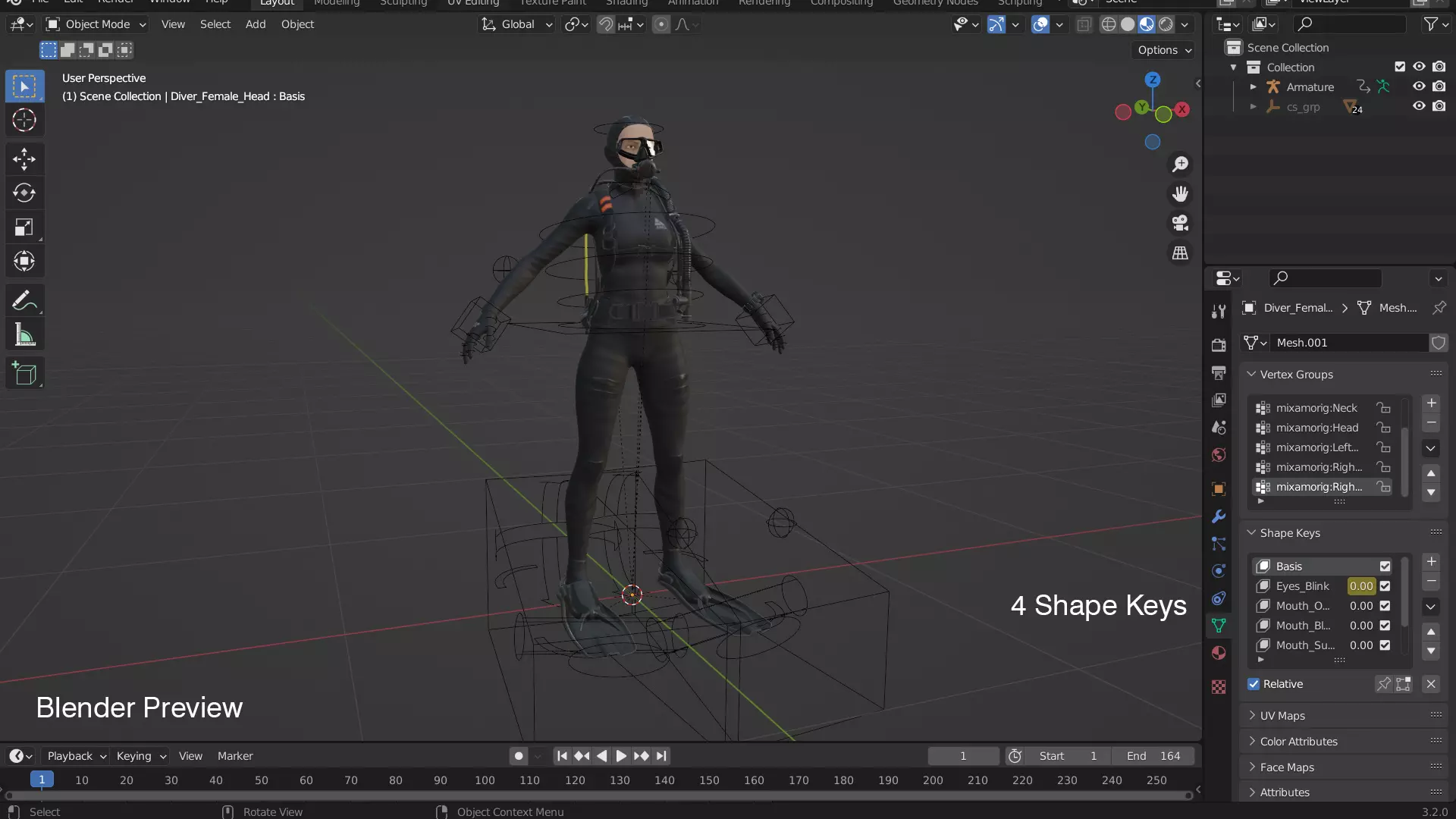 Scuba Diver Female - Diving Suit Low-poly 3D model_21