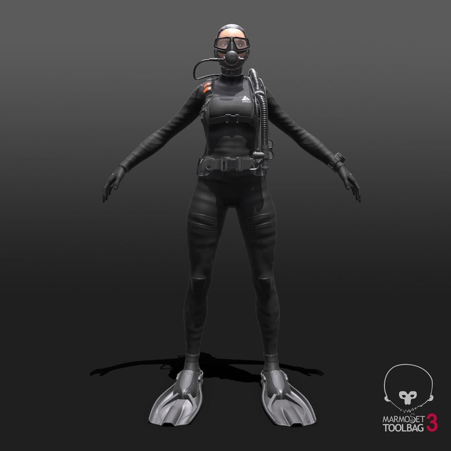 Scuba Diver Female - Diving Suit Low-poly 3D model_8