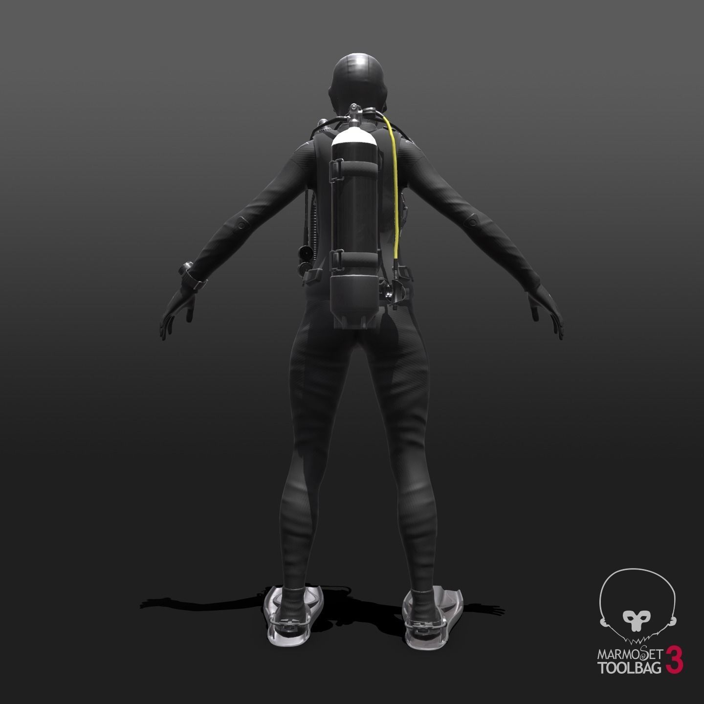 Scuba Diver Female - Diving Suit Low-poly 3D model_12