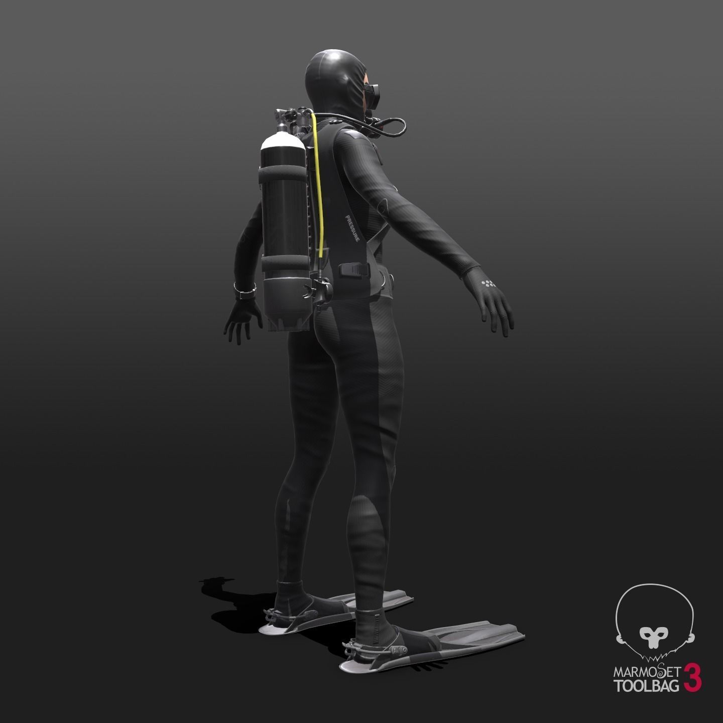 Scuba Diver Female - Diving Suit Low-poly 3D model_11