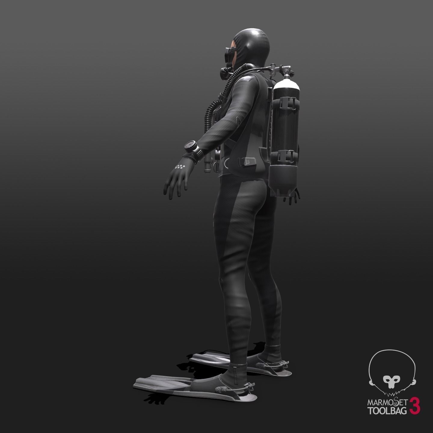 Scuba Diver Female - Diving Suit Low-poly 3D model_13