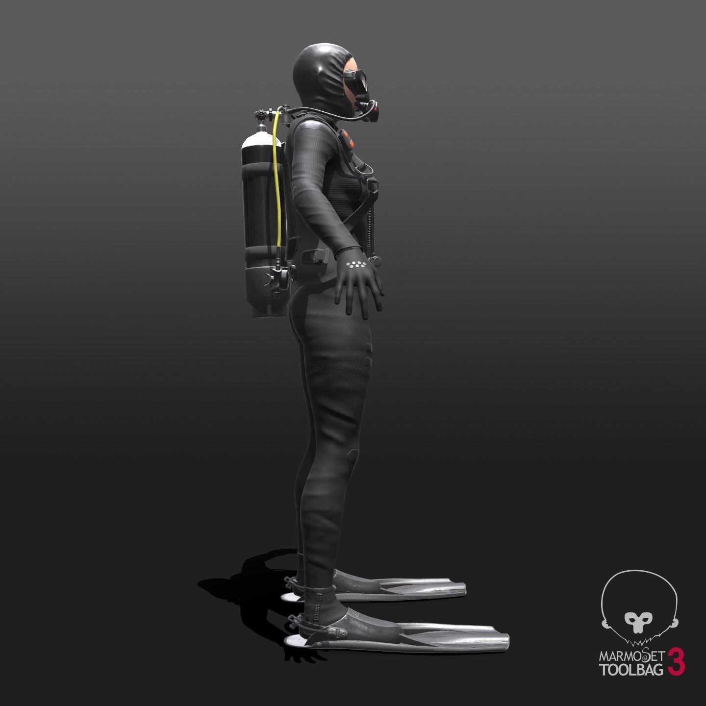 Scuba Diver Female - Diving Suit Low-poly 3D model_10