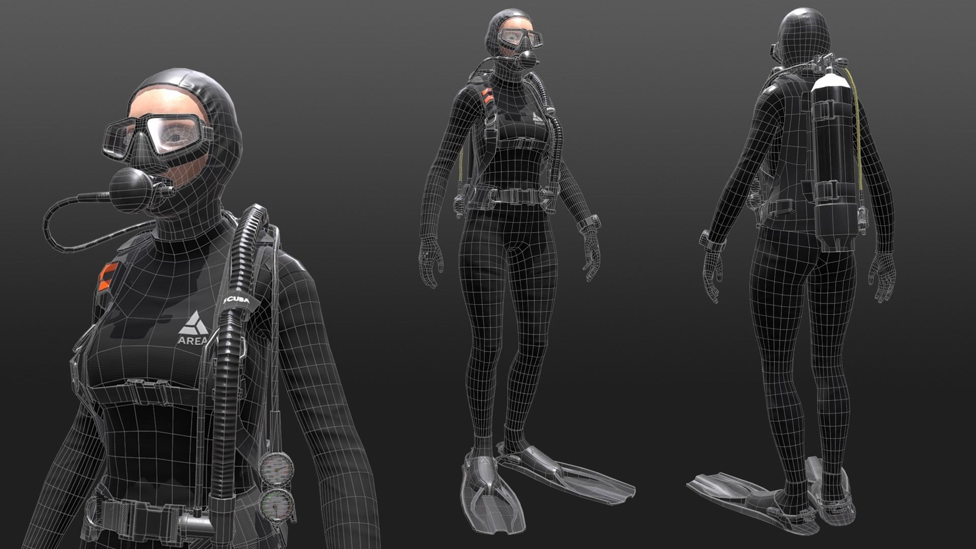 Scuba Diver Female - Diving Suit Low-poly 3D model_7