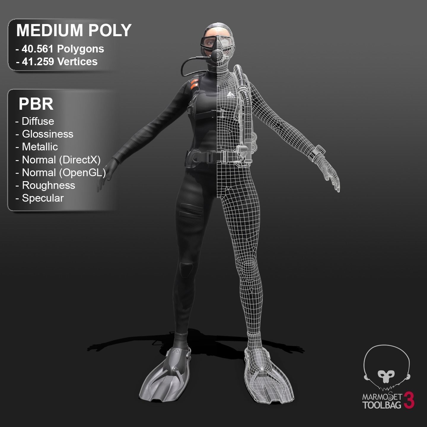 Scuba Diver Female - Diving Suit Low-poly 3D model_2