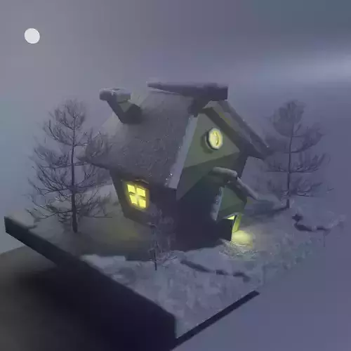 Foggy winter house Low-poly 3D model