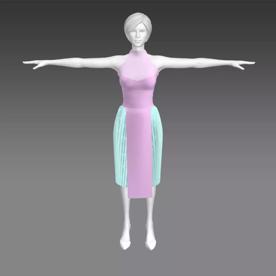 female outfit for Hmong 3d cartoon  3D model_0