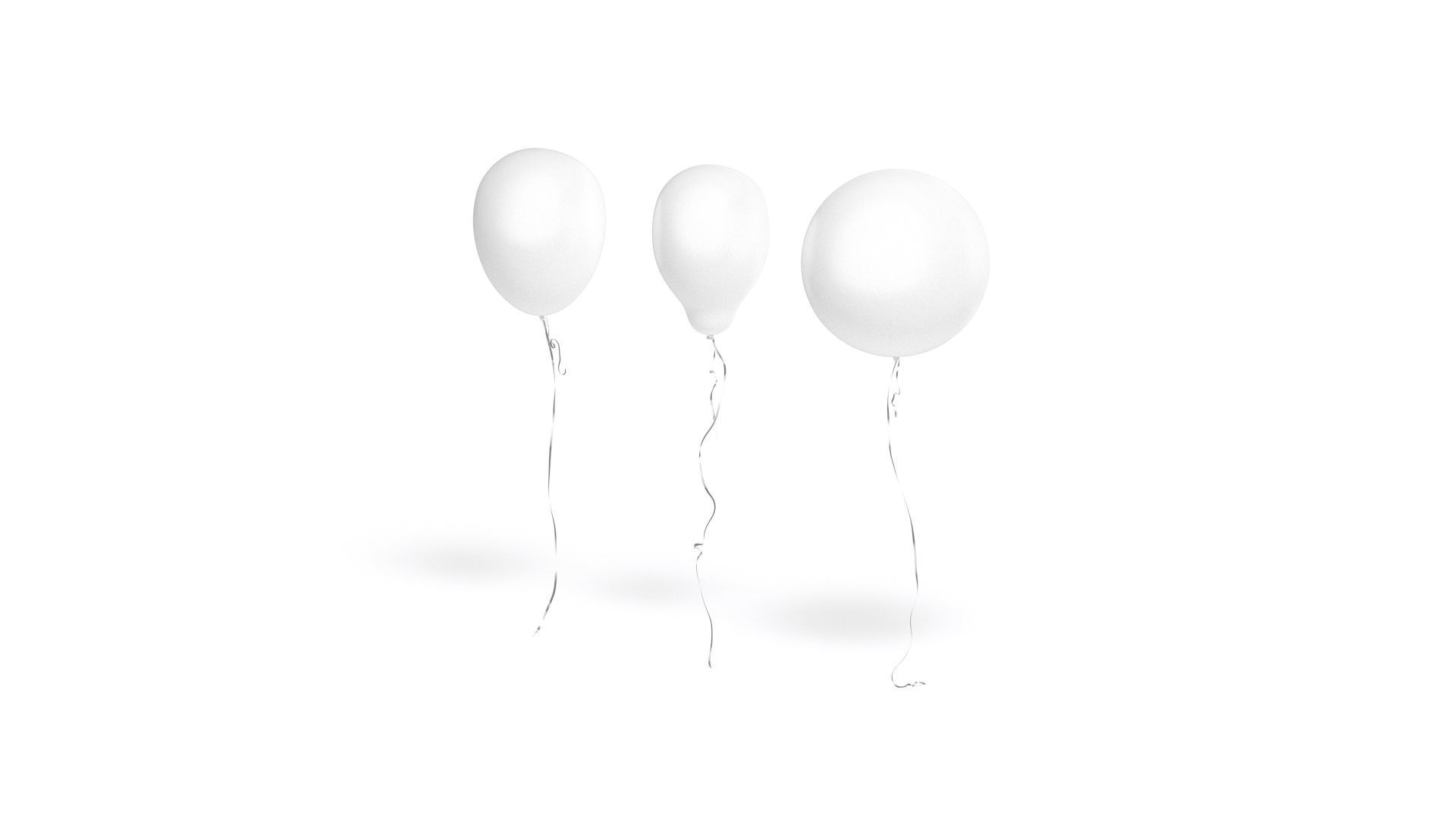 White Helium Balloons Set - 5 foil gift balloon shapes Low-poly 3D model_2