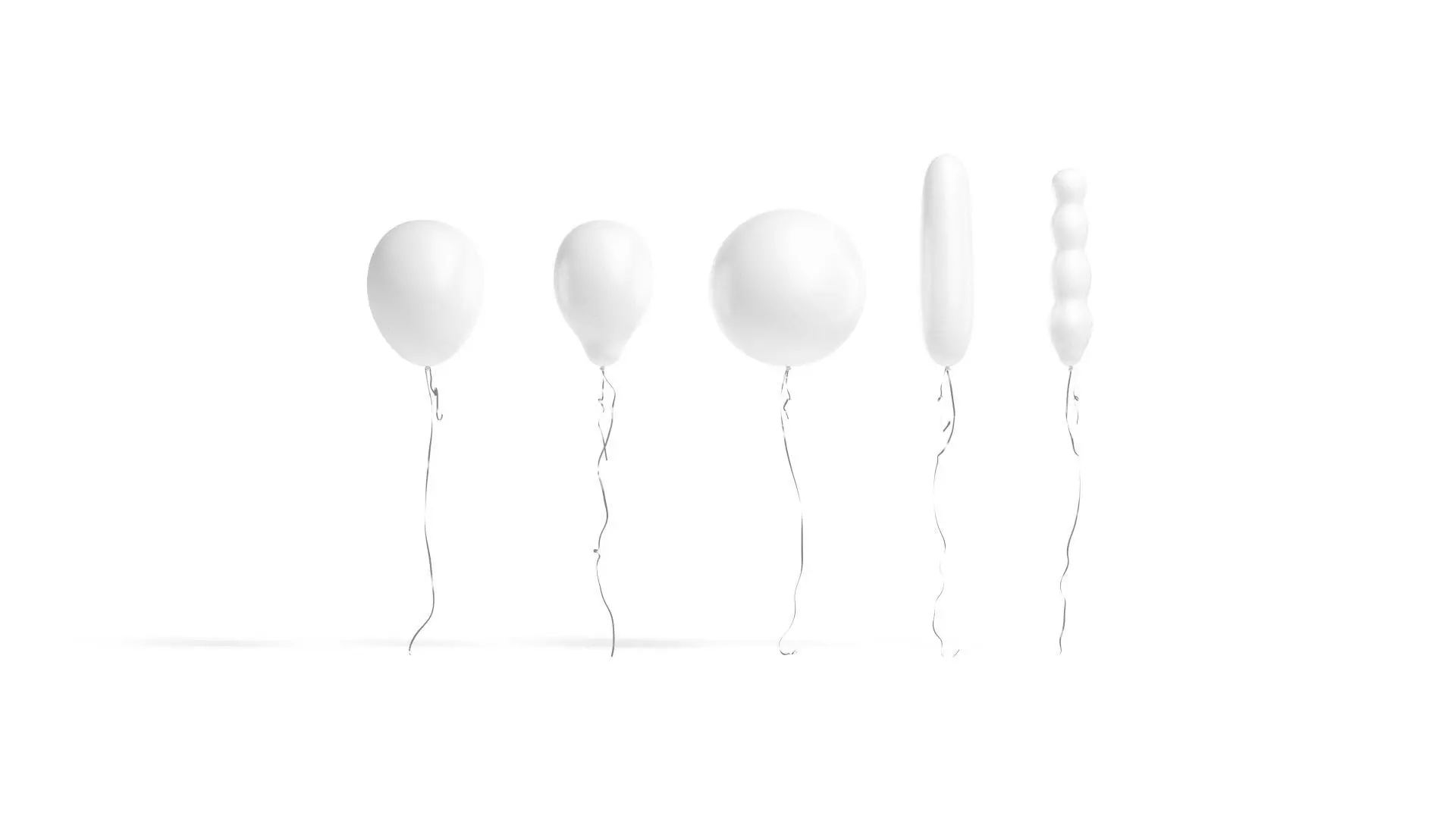 White Helium Balloons Set - 5 foil gift balloon shapes Low-poly 3D model_0