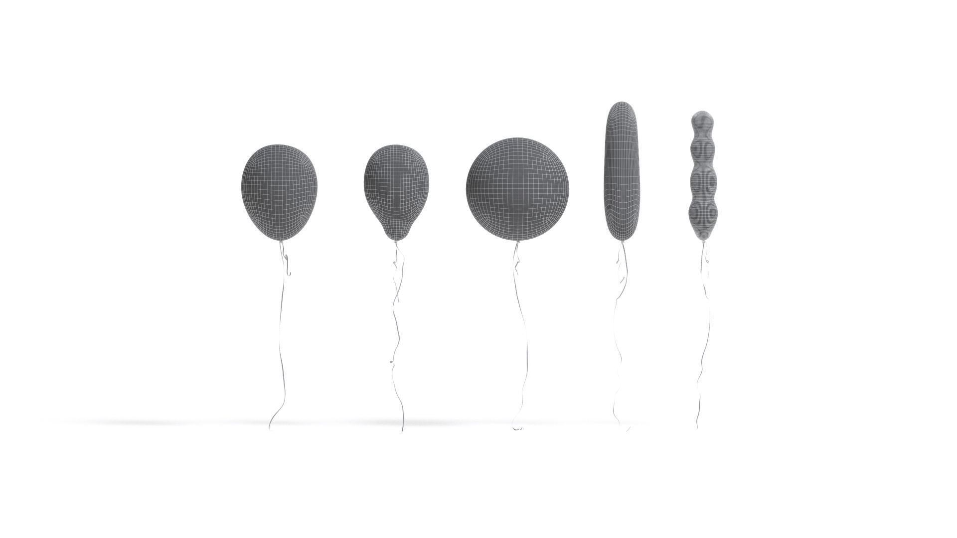 White Helium Balloons Set - 5 foil gift balloon shapes Low-poly 3D model_7