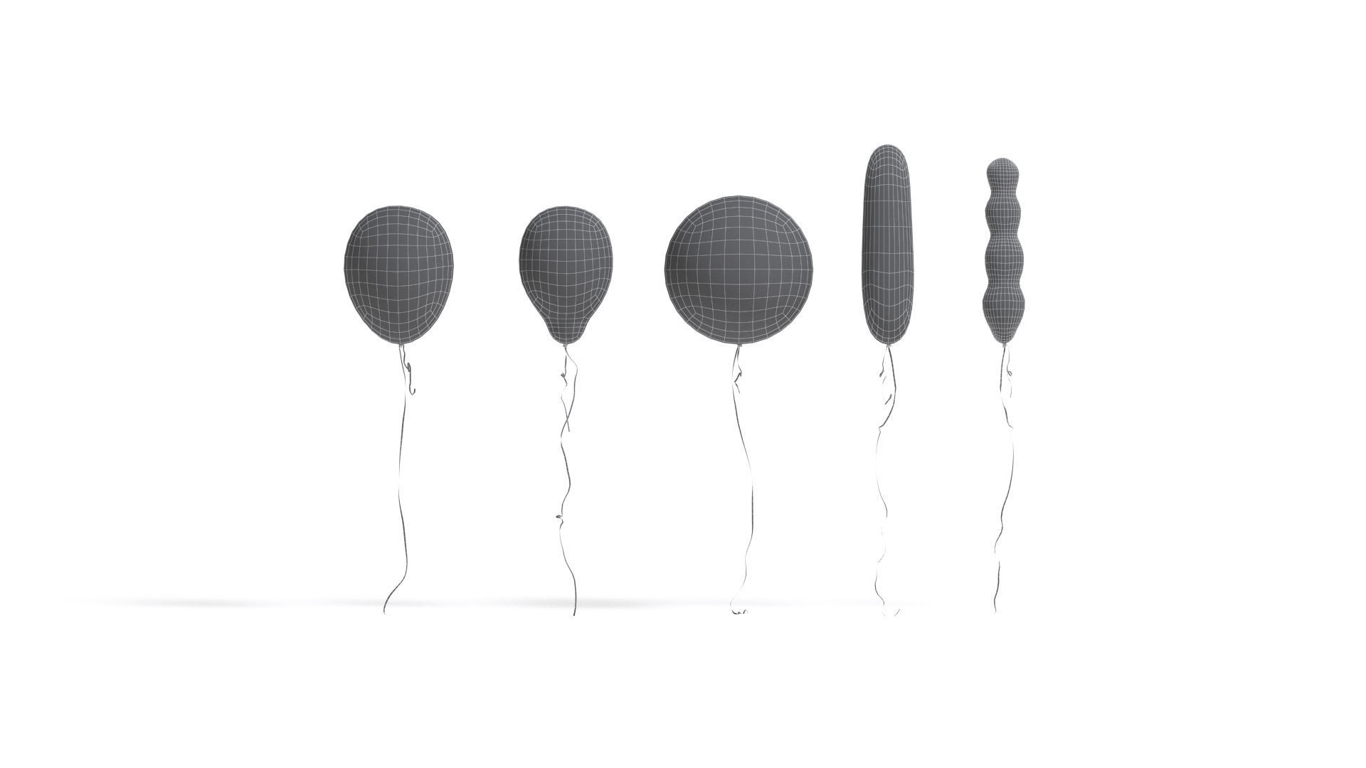 White Helium Balloons Set - 5 foil gift balloon shapes Low-poly 3D model_6