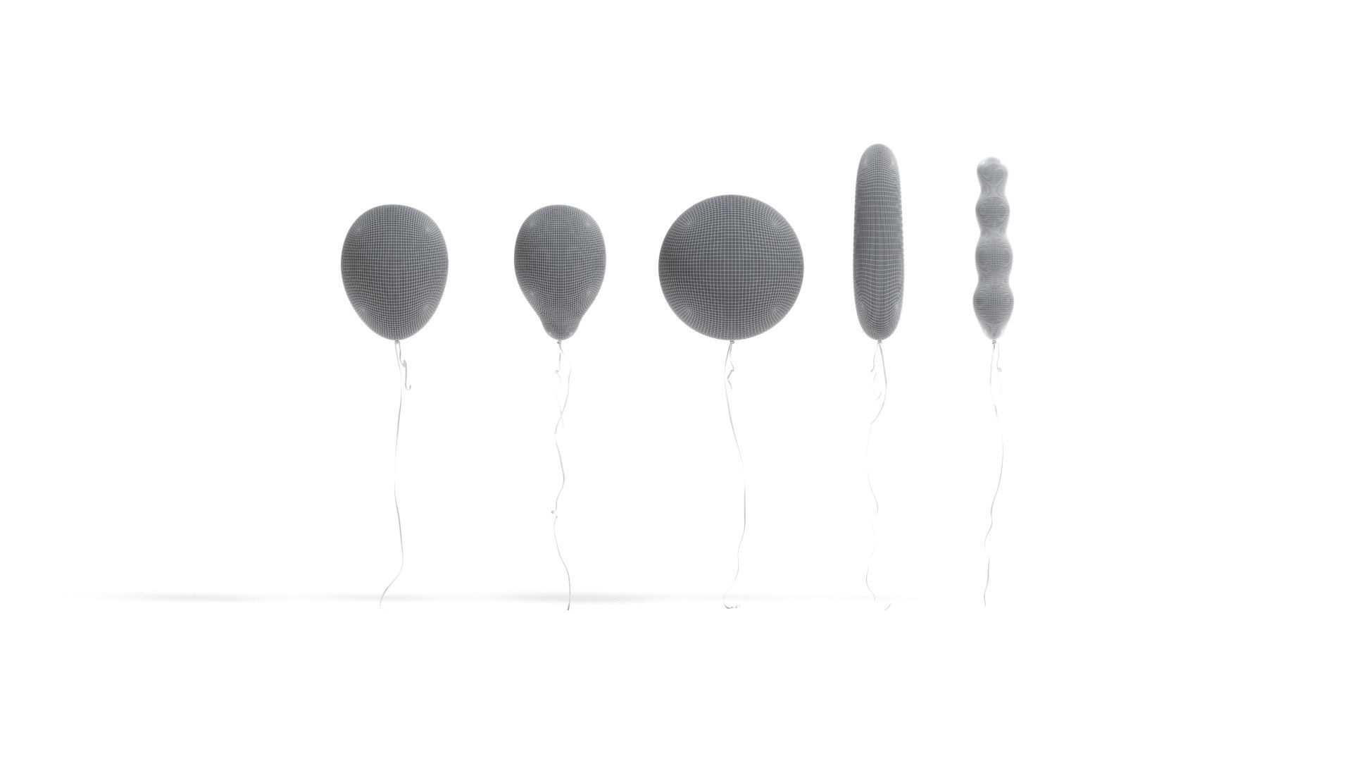 White Helium Balloons Set - 5 foil gift balloon shapes Low-poly 3D model_8