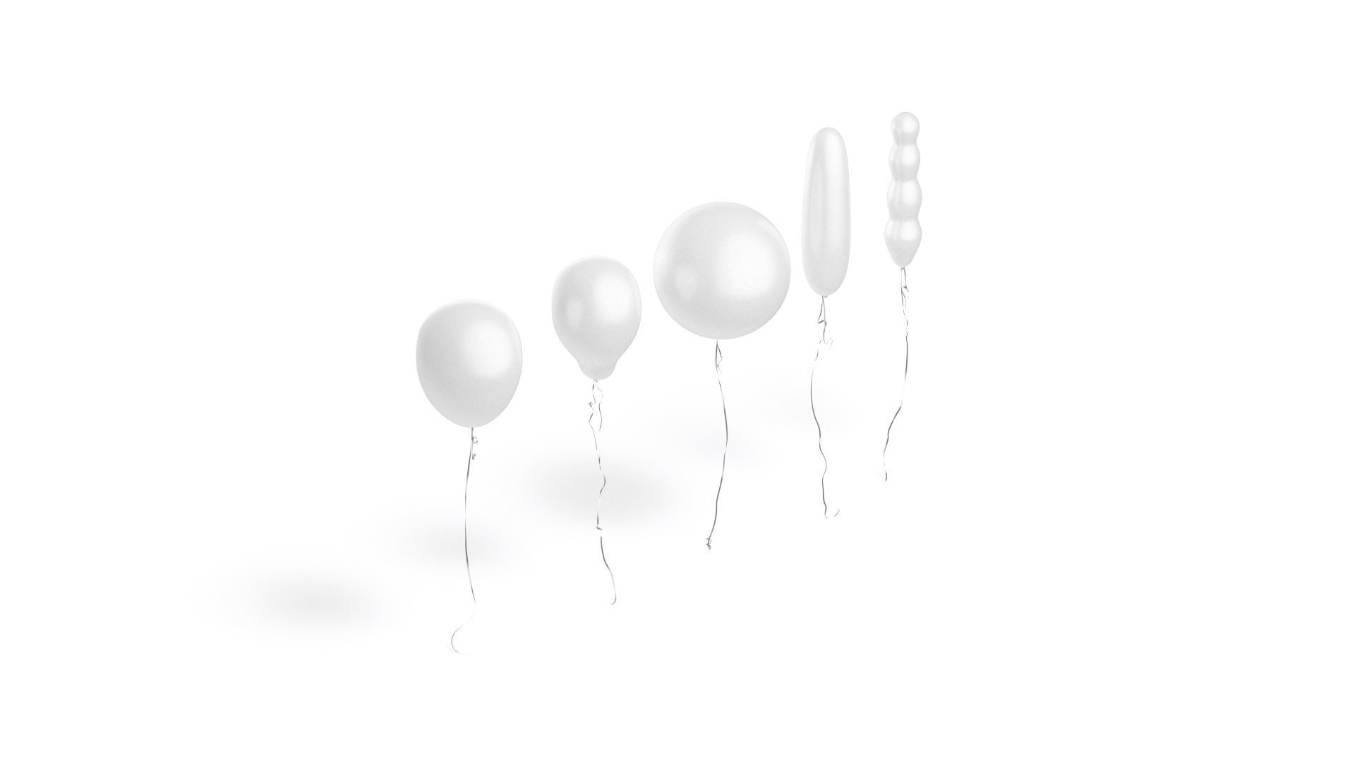 White Helium Balloons Set - 5 foil gift balloon shapes Low-poly 3D model_1