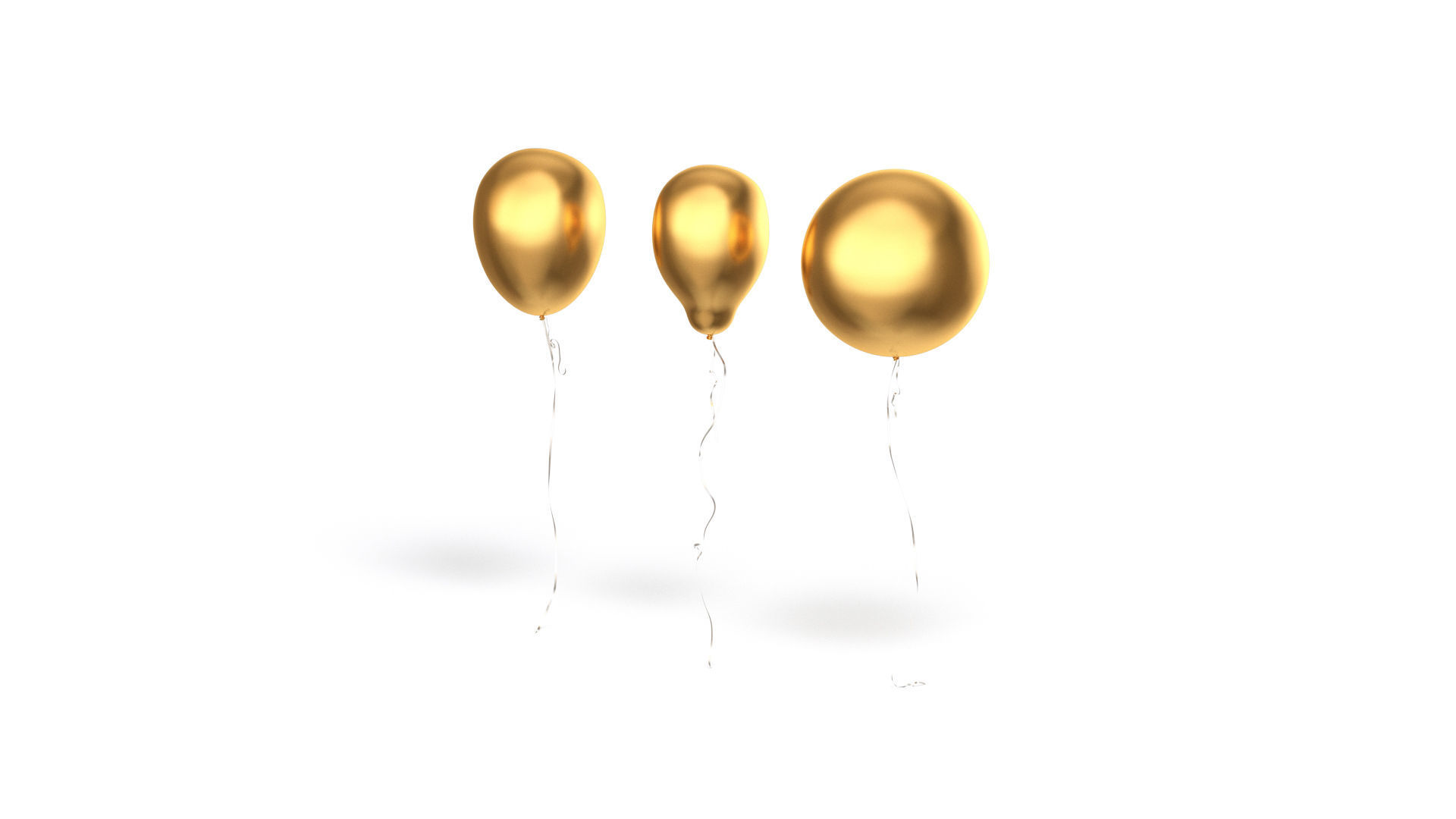 Gold Helium Balloons Set - 5 foil gift balloon shapes Low-poly 3D model_2