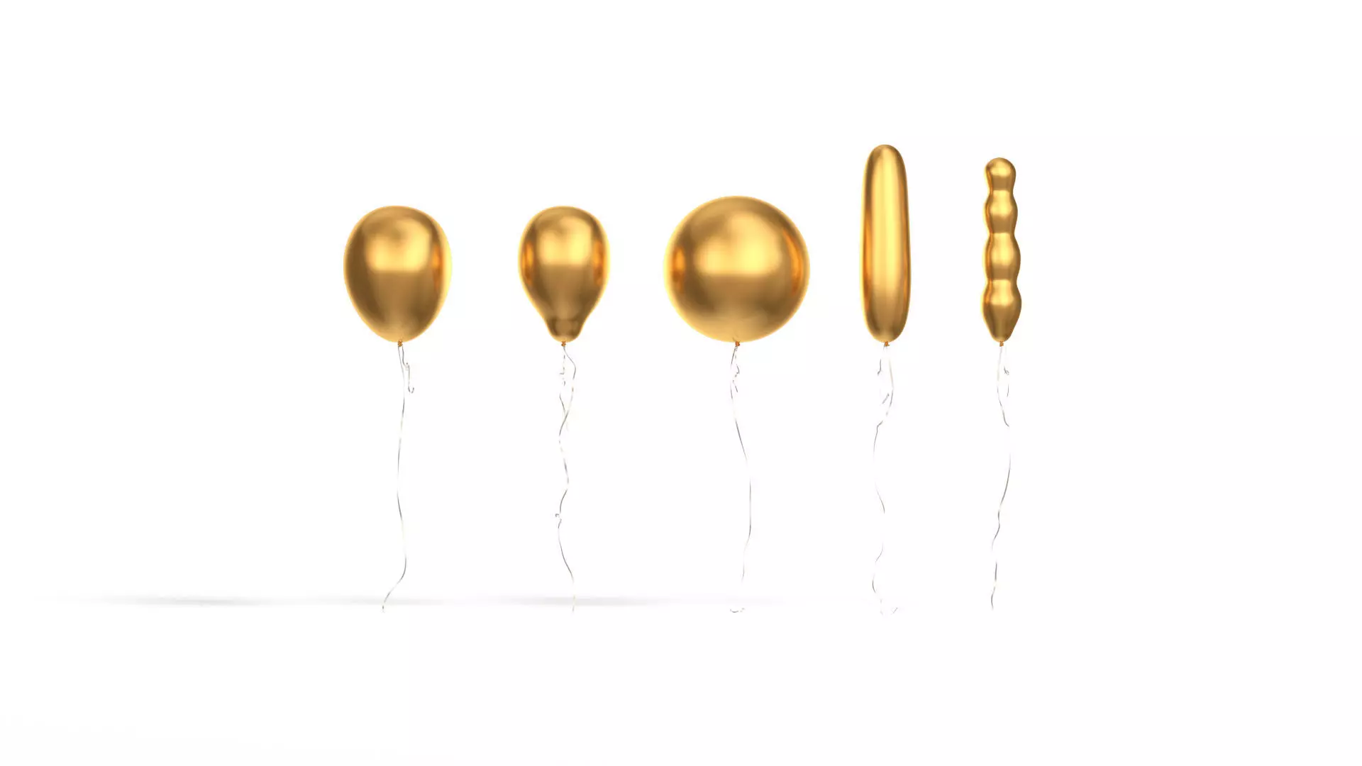 Gold Helium Balloons Set - 5 foil gift balloon shapes Low-poly 3D model_0