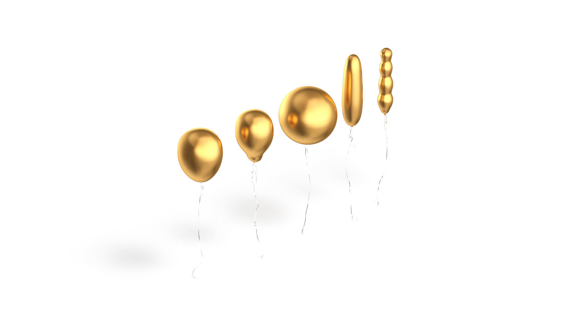 Gold Helium Balloons Set - 5 foil gift balloon shapes Low-poly 3D model_1