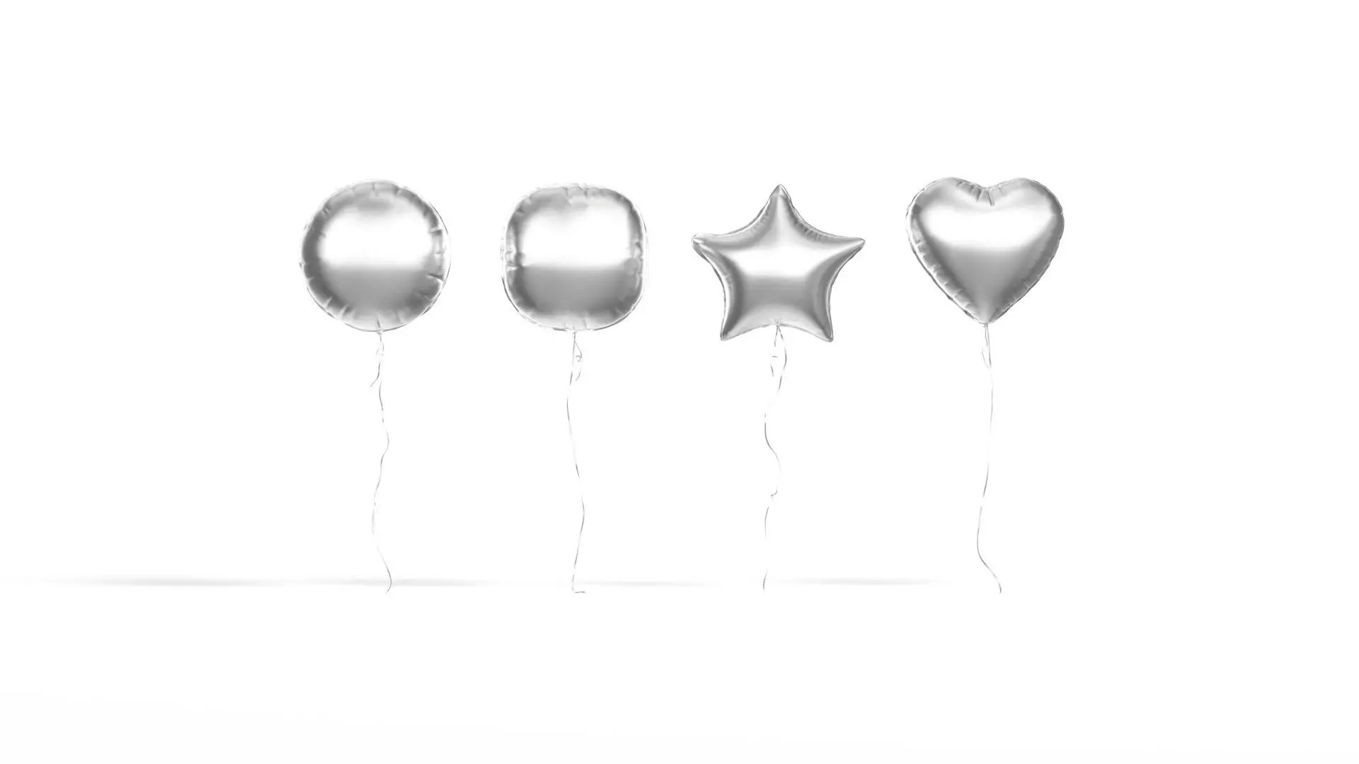 Silver Helium Balloons Set - 4 foil gift balloon shapes Low-poly 3D model_0
