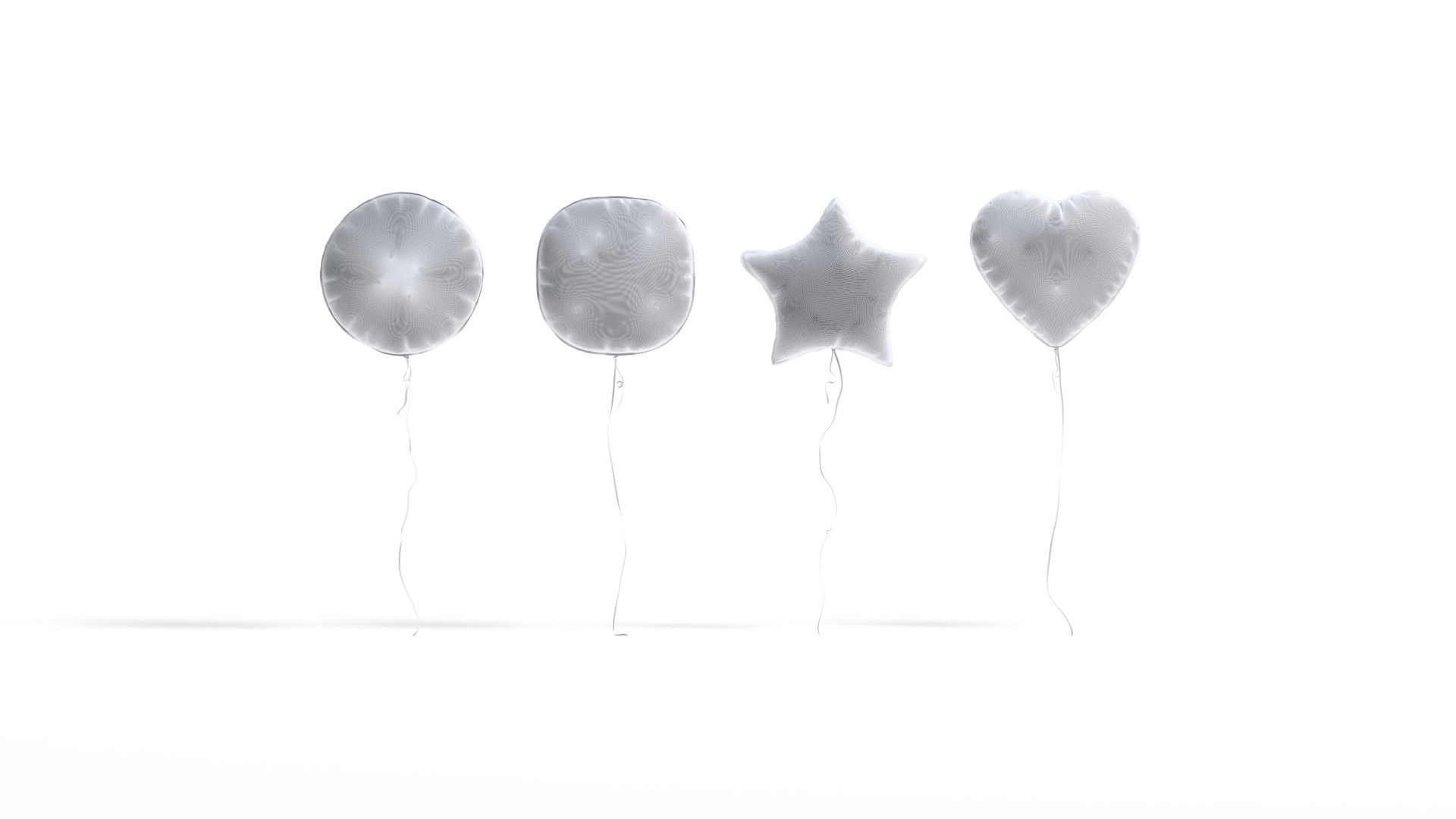 Silver Helium Balloons Set - 4 foil gift balloon shapes Low-poly 3D model_8