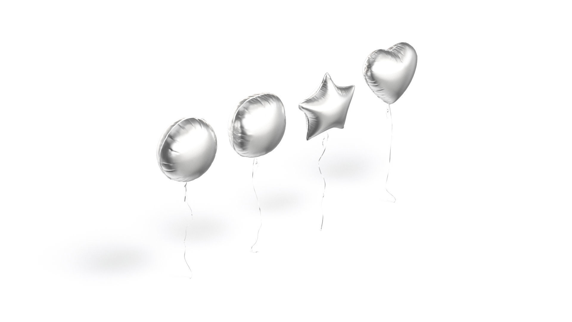 Silver Helium Balloons Set - 4 foil gift balloon shapes Low-poly 3D model_1