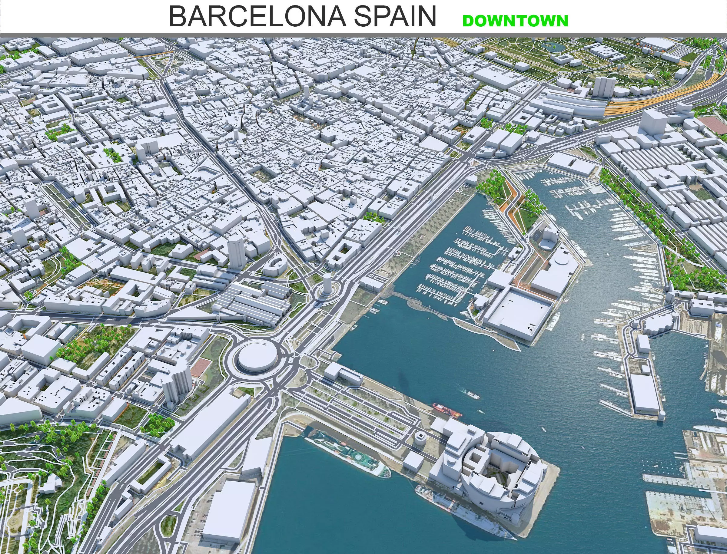 Barcelona Downtown Spain Low-poly 3D model
