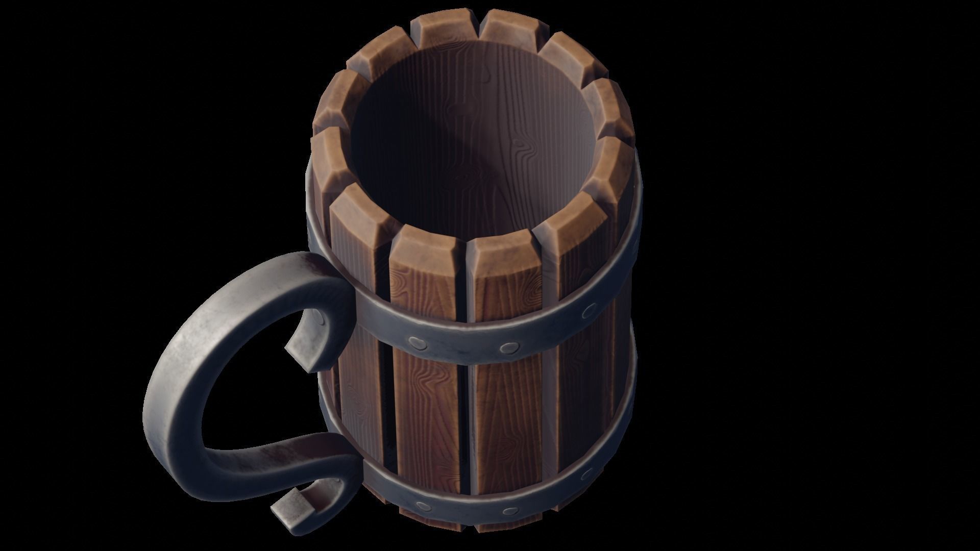 Stylized Wooden Mug Low-poly 3D model_4
