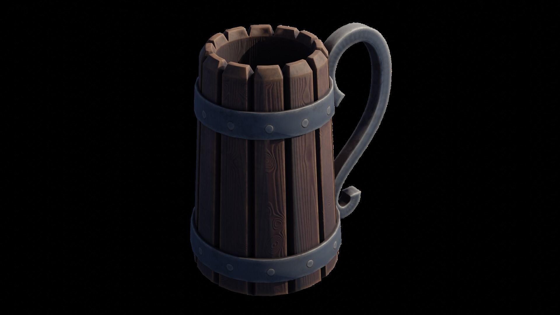Stylized Wooden Mug Low-poly 3D model_2