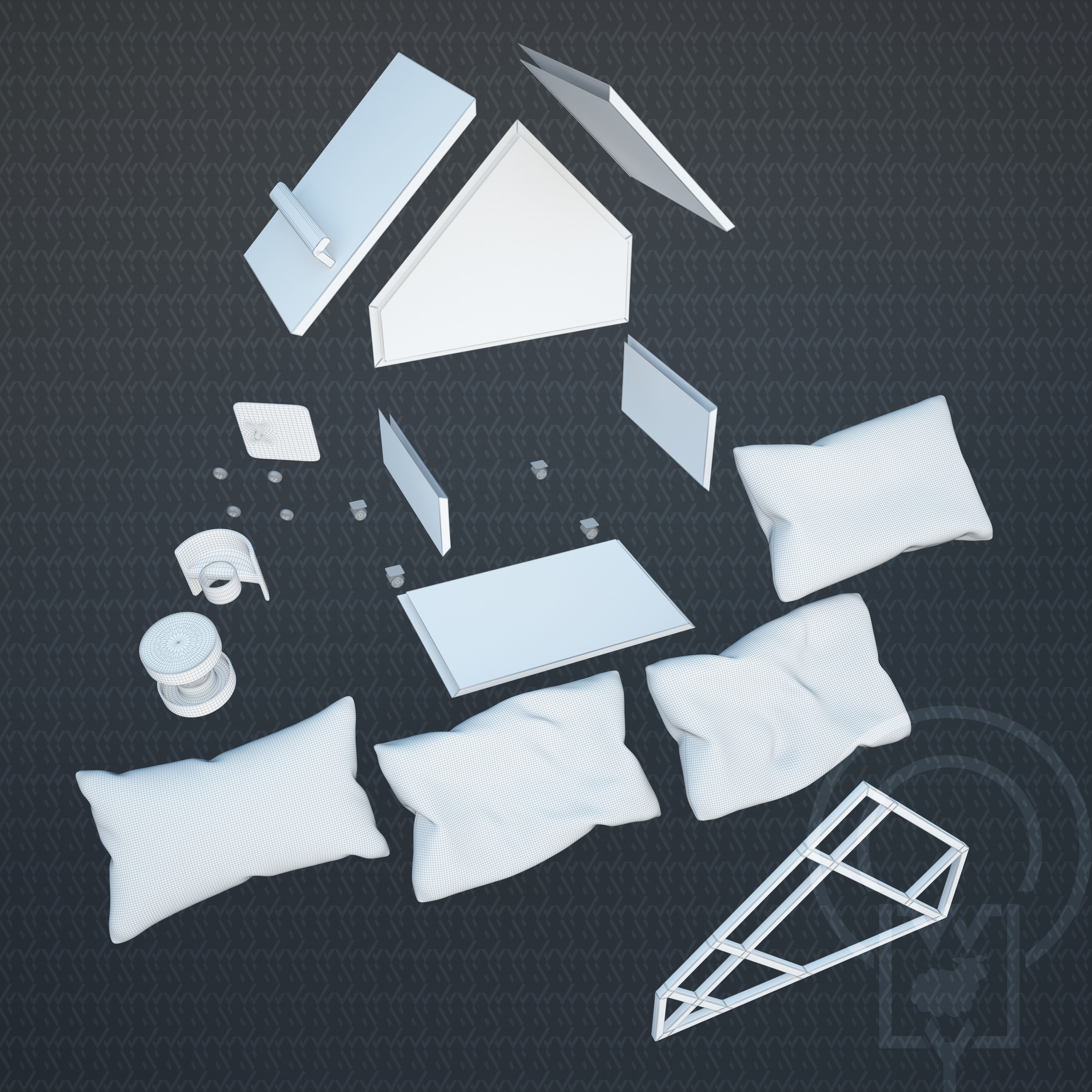 Grid pet House Low-poly 3D model_5