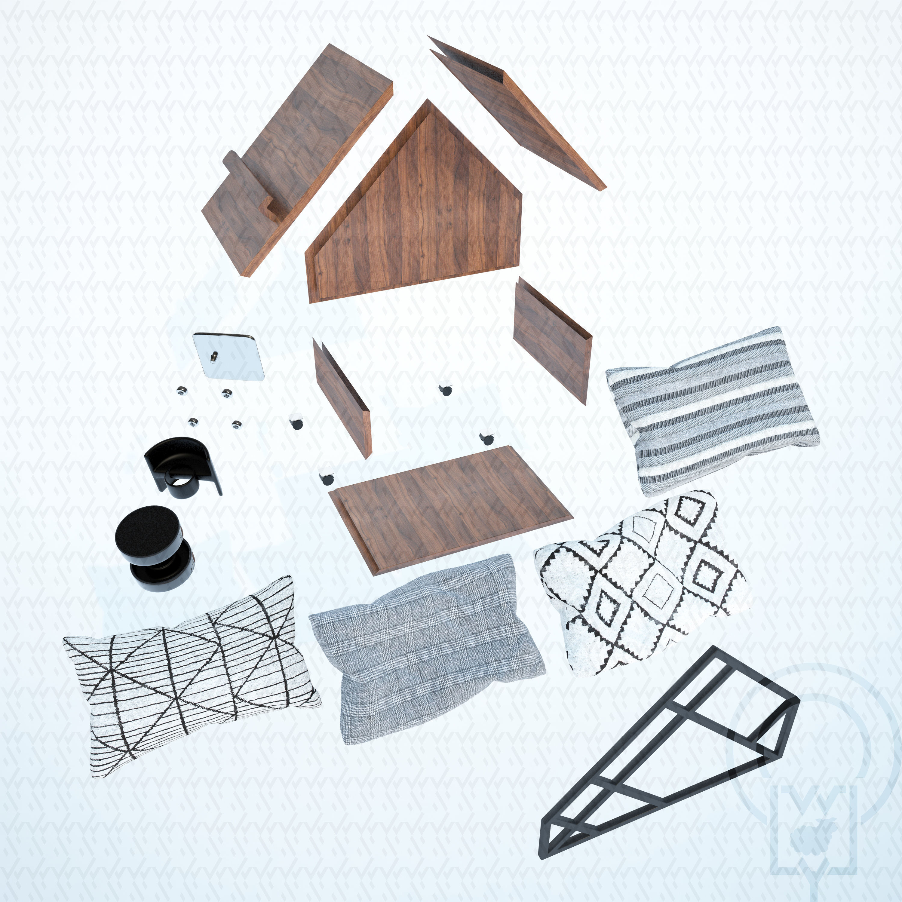 Grid pet House Low-poly 3D model_4