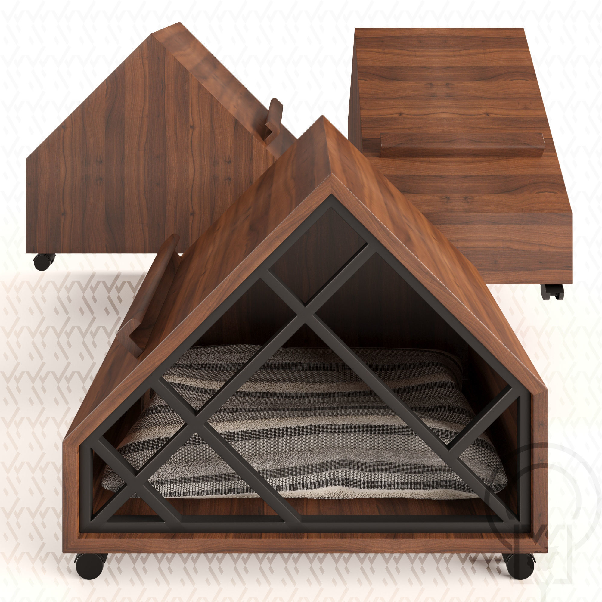 Grid pet House Low-poly 3D model_3