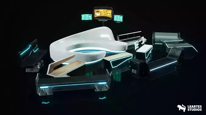 Cyberpunk Benches Low-poly 3D model