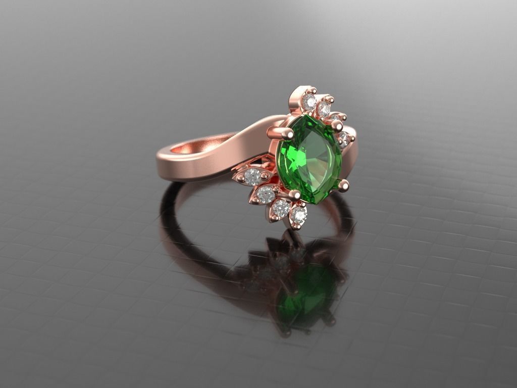 Marquise emerald and diamond ring ready for print 3D print model_18