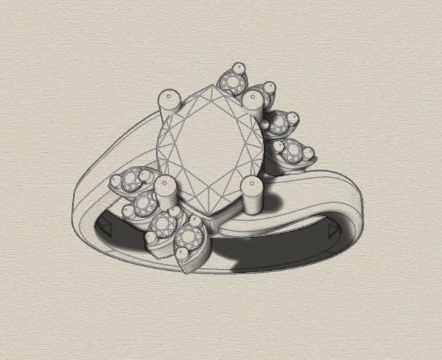 Marquise emerald and diamond ring ready for print 3D print model_13