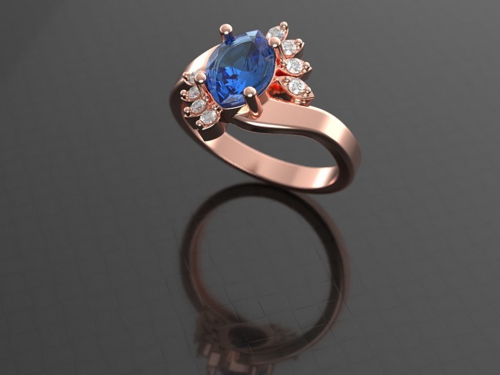 Marquise emerald and diamond ring ready for print 3D print model_1