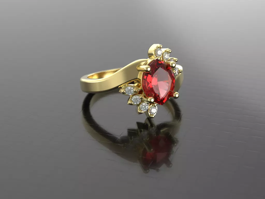 Marquise emerald and diamond ring ready for print 3D print model_0