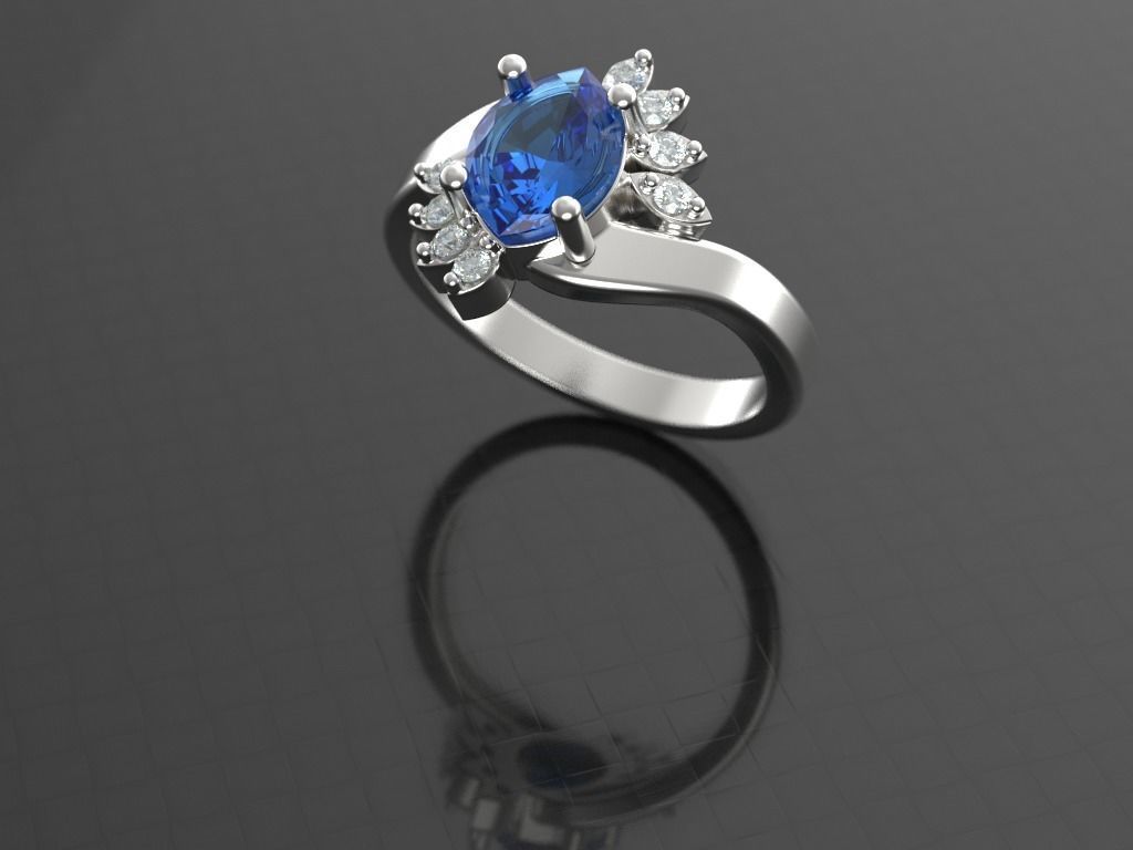 Marquise emerald and diamond ring ready for print 3D print model_2