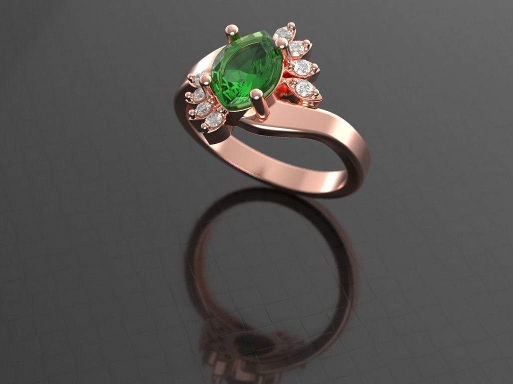Marquise emerald and diamond ring ready for print 3D print model_3