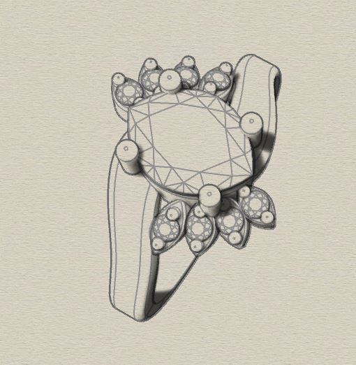 Marquise emerald and diamond ring ready for print 3D print model_14