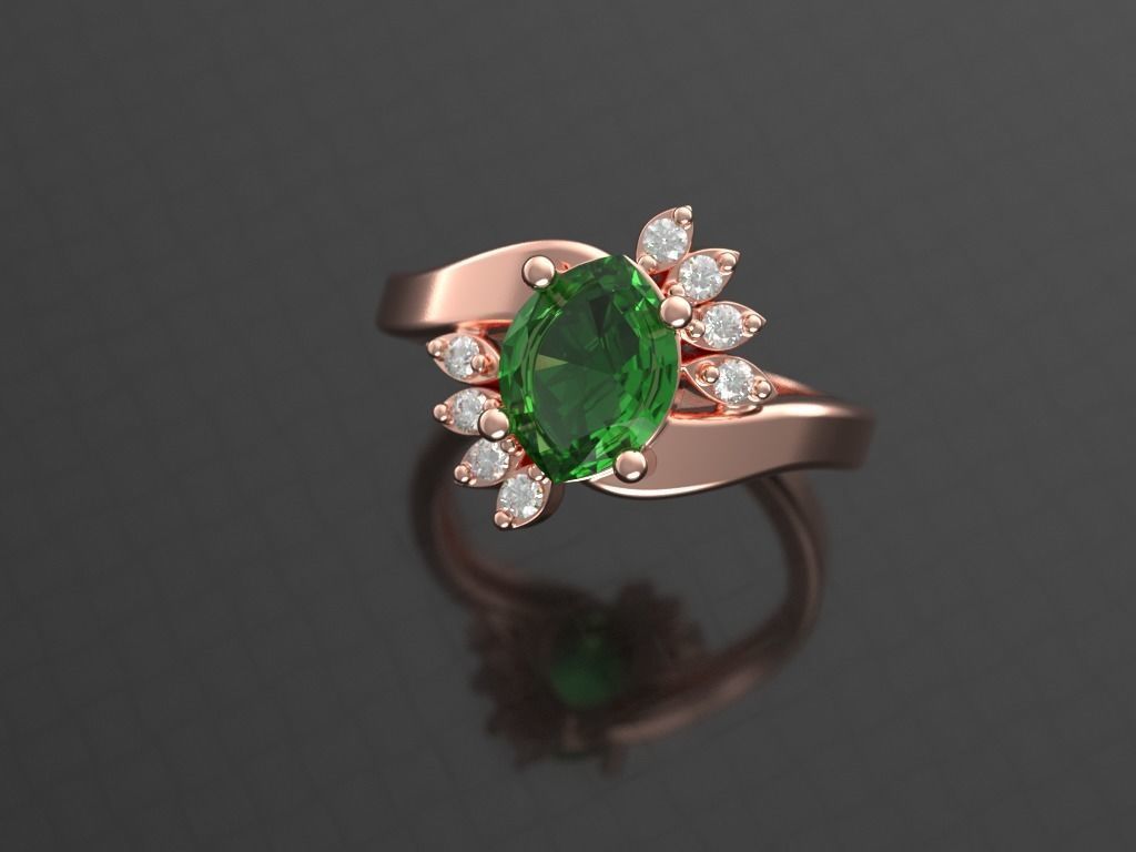 Marquise emerald and diamond ring ready for print 3D print model_21