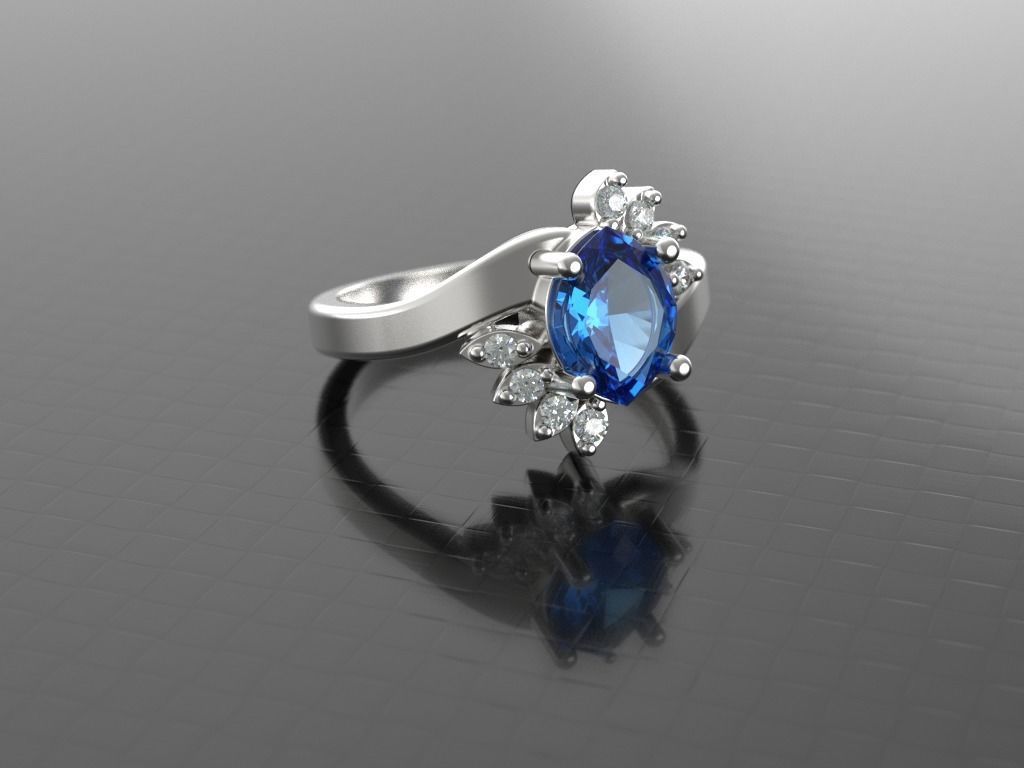 Marquise emerald and diamond ring ready for print 3D print model_19